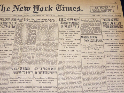 1916 NOVEMBER 27 NEW YORK TIMES - AUSTRIA READY TO DISCUSS PEACE - NT 7719