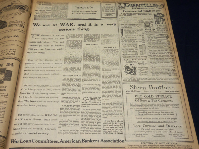 1917 JUNE 11 NEW YORK TIMES NEWSPAPER - NEW YORK NEARS BOND QUOTA - NT 7792