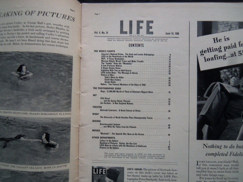 1938 JUNE 13 LIFE MAGAZINE - GERTRUDE LAWRENCE- L 82