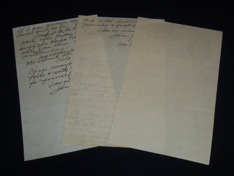 1919 PENNSYLVANIA HOTEL STATIONARY HANDWRITTEN LETTERS LOT OF 3 - J 8852
