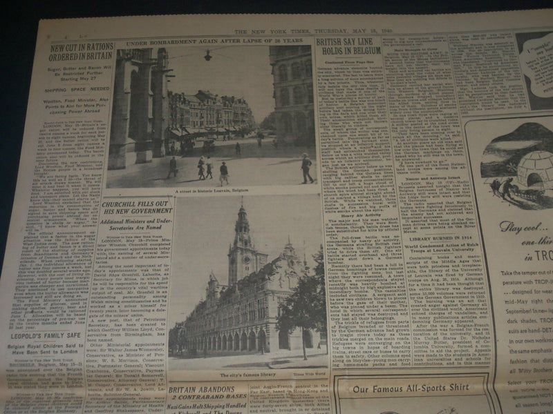 1940 MAY 16 NEW YORK TIMES - GREAT BATTLE FLUCTUATES ON 60 MILE FRONT - NP 3609
