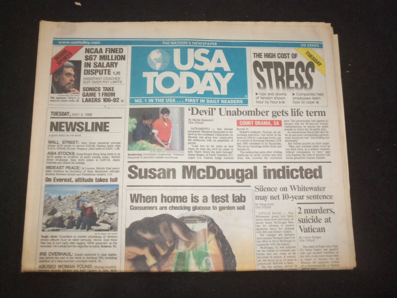 1998 MAY 5 USA TODAY NEWSPAPER - SUSAN MCDOUGAL INDICTED- NP 7919