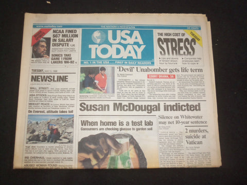 1998 MAY 5 USA TODAY NEWSPAPER - SUSAN MCDOUGAL INDICTED- NP 7919