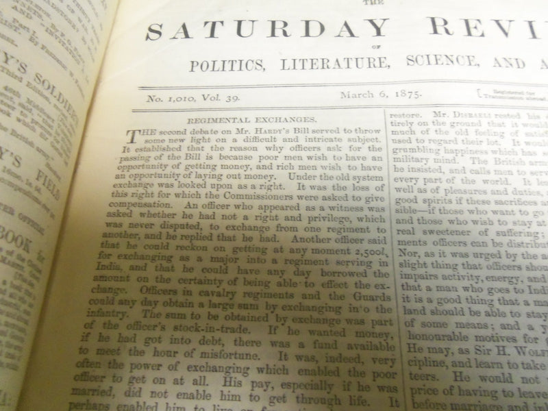 1875 SATURDAY REVIEW 2 BOUND VOLUMES - COMPLETE YR- PUBLISHED IN LONDON - R 1075