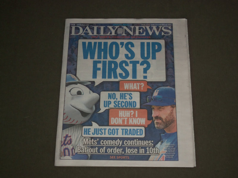 2018 MAY 10 NEW YORK DAILY NEWS - NY METS BAT OUT OF ORDER, LOSE IN 10TH