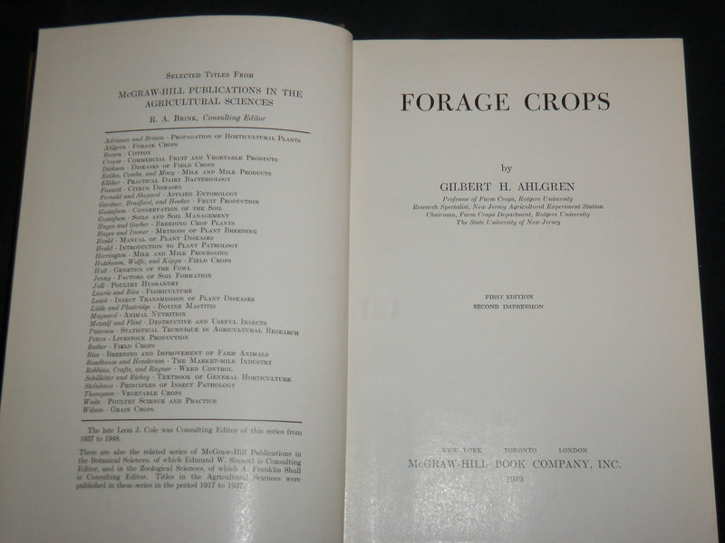 1949 FORAGE CROPS HARDCOVER BOOK BY GILBERT H. AHLGREN - KD 7021