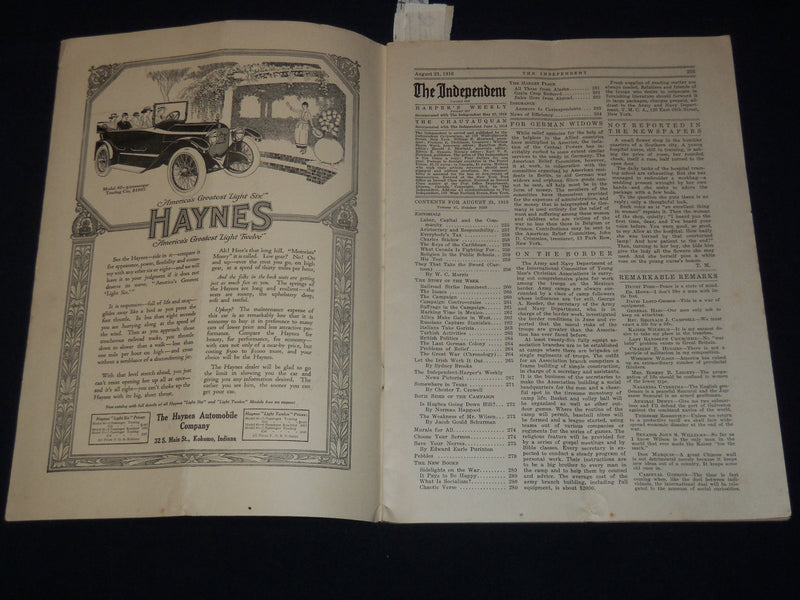 1916 AUGUST 21 THE INDEPENDENT MAGAZINE - MAYOR MITCHELL COVER - ST 3400Y