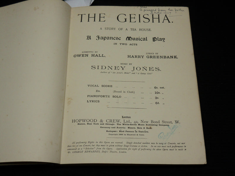 1900'S THE GEISHA A STORY OF A TEA HOUSE BOOK - SIDNEY JONES- OWEN HALL - R 728Y