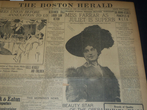 1906 NOVEMBER 27 THE BOSTON HERALD - MISS FARRAR AS JULIET IS SUPERB - BH 124