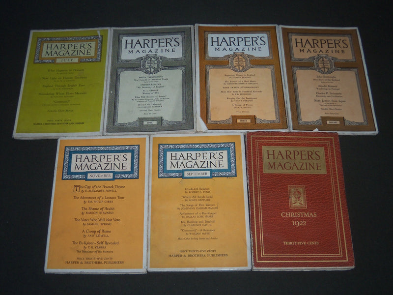 1922 HARPER'S MONTHLY MAGAZINE LOT OF 7 ISSUES - GREAT ILLUS. & ADS - WR 430B