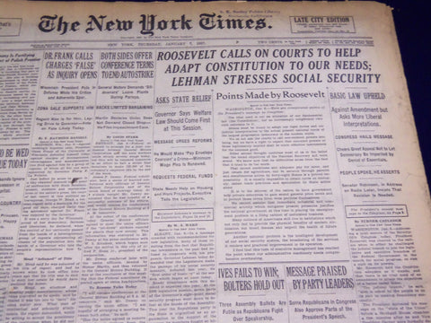 1937 JAN 7 NEW YORK TIMES - ROOSEVELTS ASKS COURTS ADAPT CONSTITUTION - NT 2772