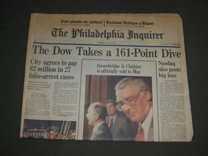 1996 JULY 16 PHILADELPHIA INQUIRER NEWSPAPER - DOW TAKES 161 POINT DIVE- NP 3132