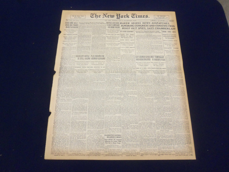 1917 JULY 5 NEW YORK TIMES - BAKER SEIZES NEWS DISPATCHES - NT 9295