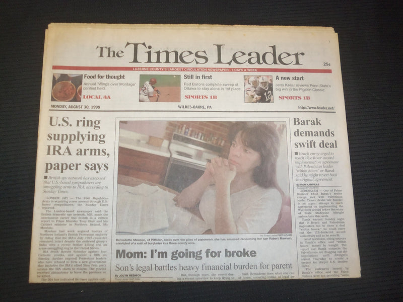 1999 AUGUST 30 WILKES-BARRE TIMES LEADER - U.S. RING SUPPLYING IRA ARMS- NP 7464