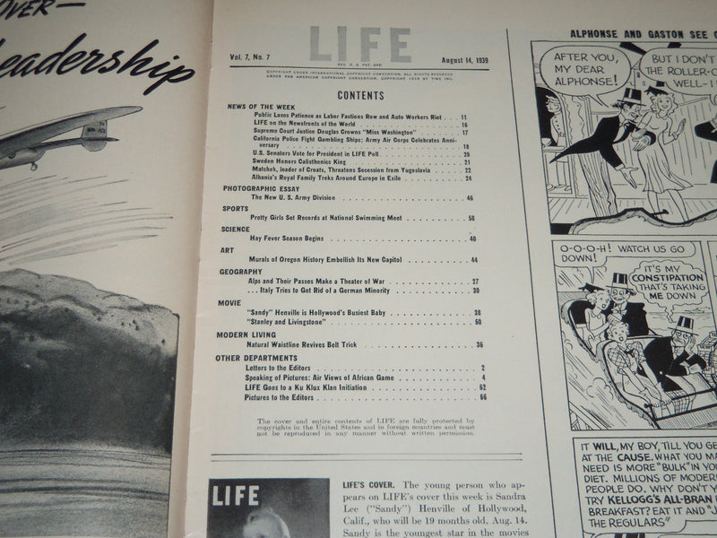 1939 AUGUST 14 LIFE MAGAZINE - BUSIEST BABY COVER - L 143