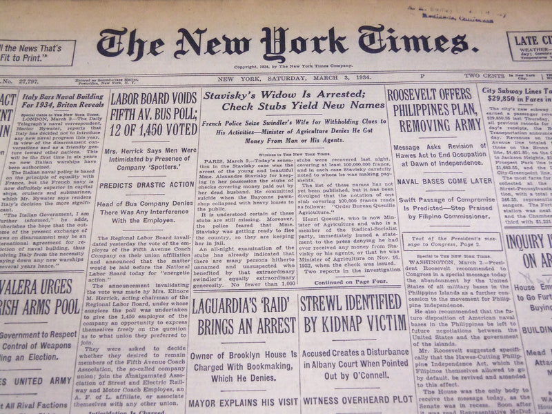 1934 MARCH 3 NEW YORK TIMES - STAVISKY WIDOW ARRESTED - NT 3983