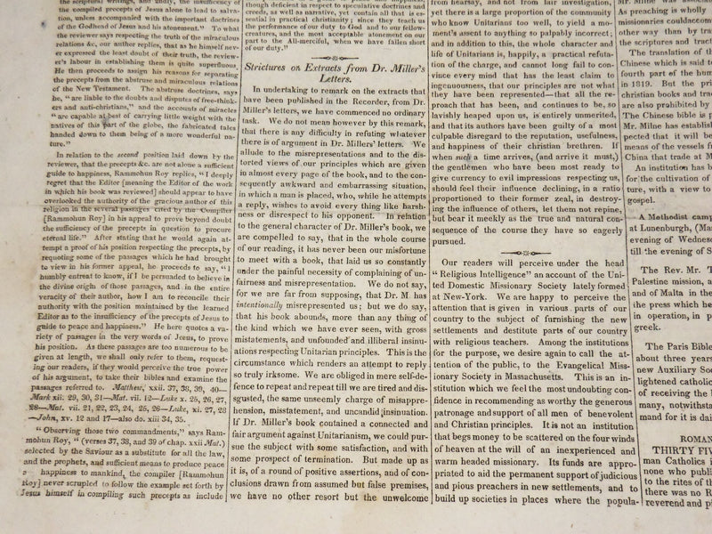 1822 CHRISTIAN REGISTER BOSTON NEWSPAPERS LOT OF 2 - VOL 1 NO. 47 & 51- NP 3879Q