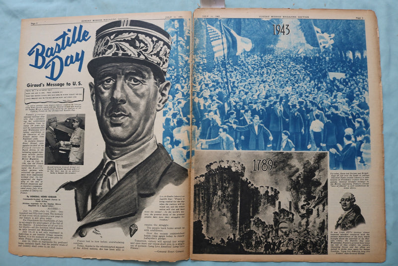 1943 JULY 11 SUNDAY MIRROR MAGAZINE SECTION - COOPER-BERGMAN-ROCKWELL - NP 9088