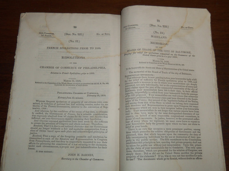 1843 ADDRESS OF CLAIMANTS INDEMNITY FOR SPOILATIONS BY THE FRENCH - K 1201