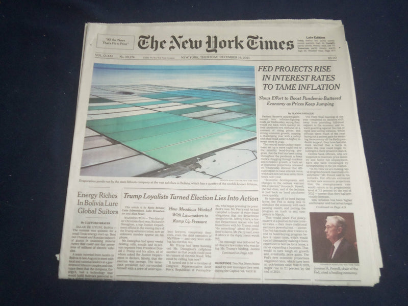 2021 DECEMBER 16 NEW YORK TIMES -FED PROJECTS INTEREST RATE RISE TAME INFLATION