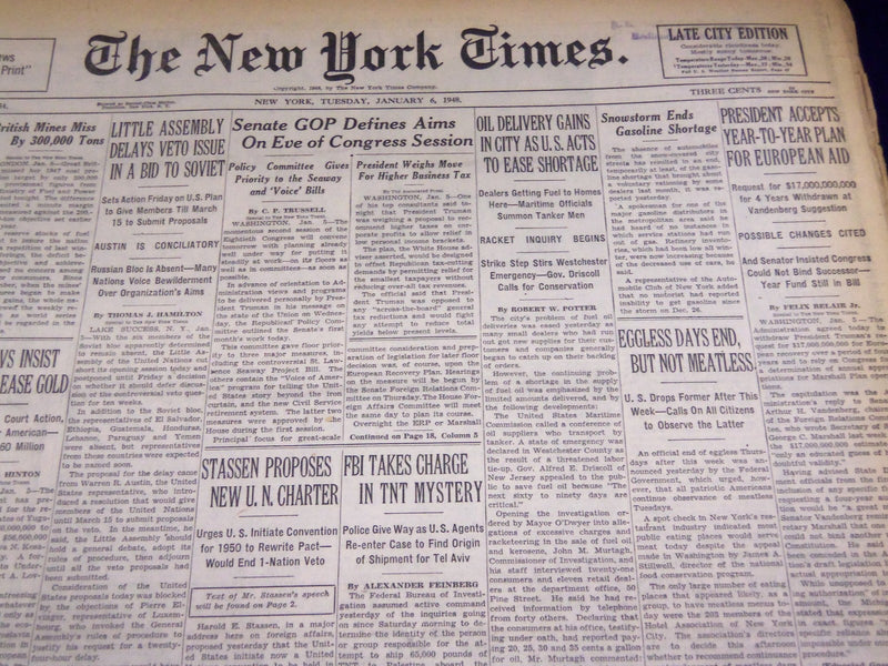 1948 JANUARY 6 NEW YORK TIMES - EGGLESS DAYS END - NT 2908