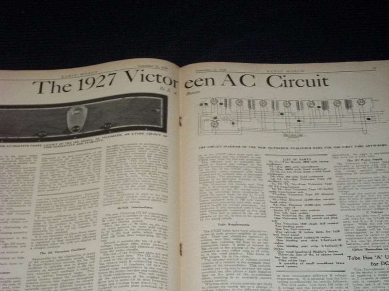 1928 SEPTEMBER 22 RADIO WORLD MAGAZINE NICE ELECTRONICS COVERS & ADS - E 2822