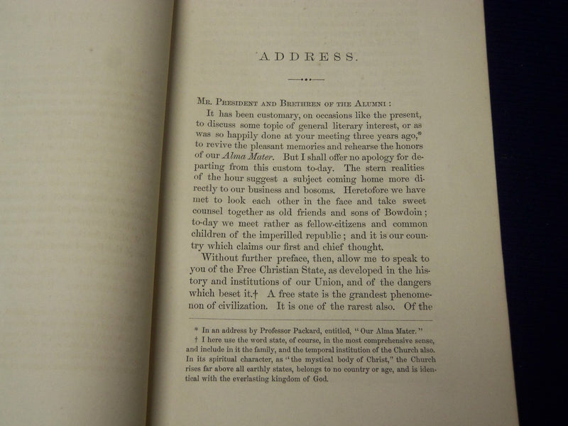 1861 BOWDOIN COLLEGE ALUMNI ASSOCIATION ADDRESS BY GEORGE L. PRENTISS - J 4413