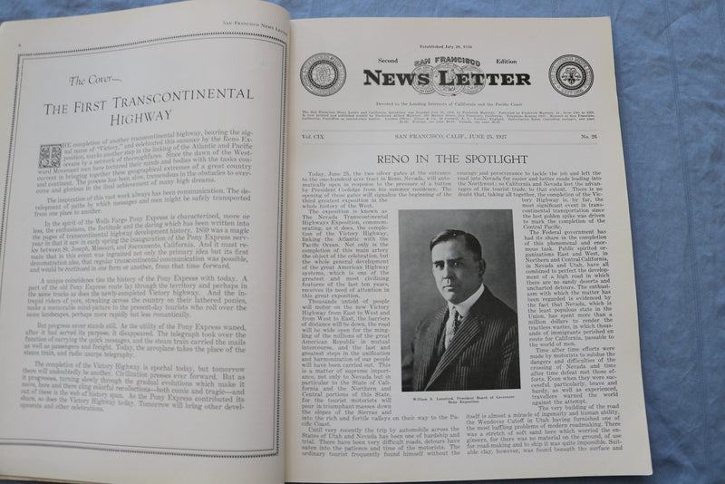 1927 JUNE 25 SAN FRANCISCO NEWS LETTER MAGAZINE- RENO EXPOSITION - SP 4785D