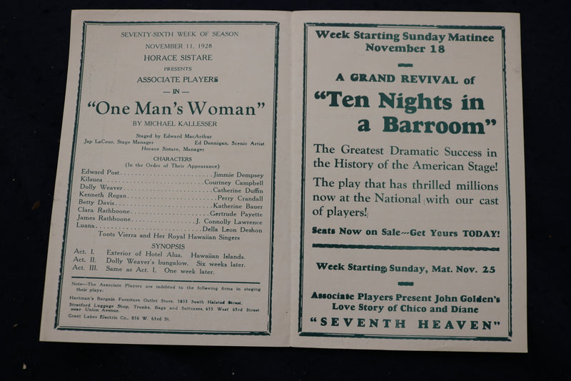 1928 NATIONAL THEATRE PROGRAMS - CHICAGO - LOT OF 7 - K 1783