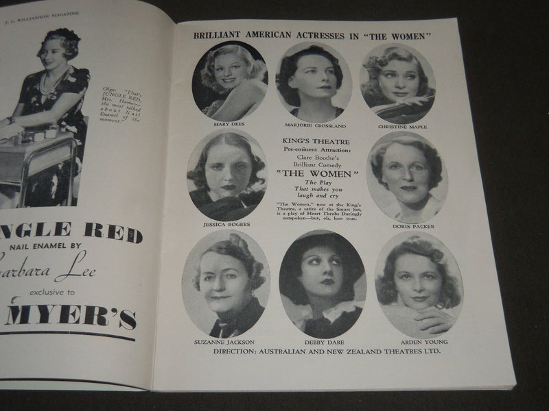 1938 THE WOMEN PROGRAM - AUSTRALIA - PRESENTED AT THE KING'S THEATRE - ST 5235