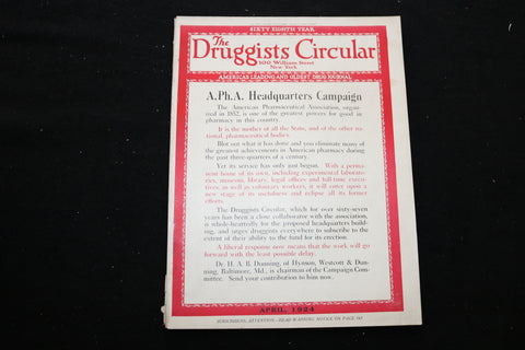 1924 APR THE DRUGGISTS CIRCULAR MAGAZINE - A.PH.A. HEADQUARTERS COVER - B 1126G