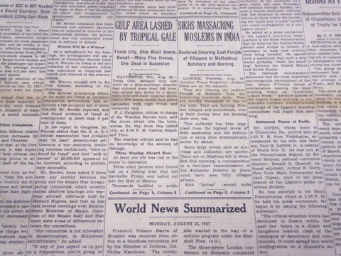 1947 AUGUST 25 NEW YORK TIMES - SIKHS MASSACRING MUSLIMS IN INDIA - NT 3487