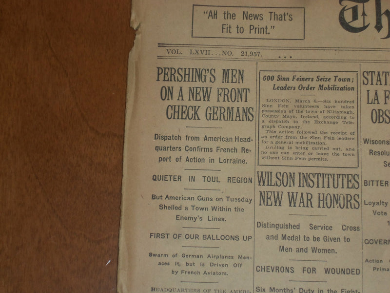 1918 MARCH 7 NEW YORK TIMES - PERSHING'S MEN ON A NEW FRONT - NT 8144