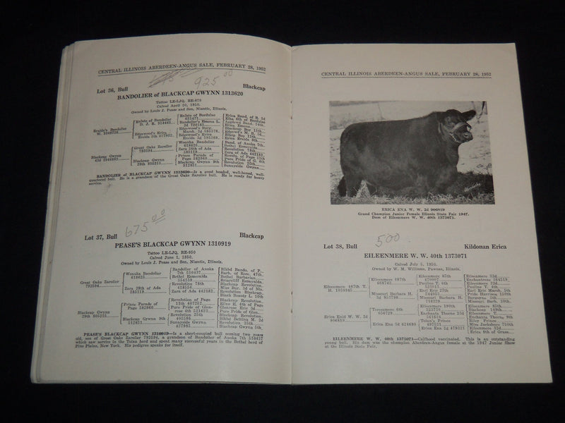 1952 CENTRAL ILLINOIS ANNUAL SPRING BULL SALE CATALOG LOT OF 2 - J 9092