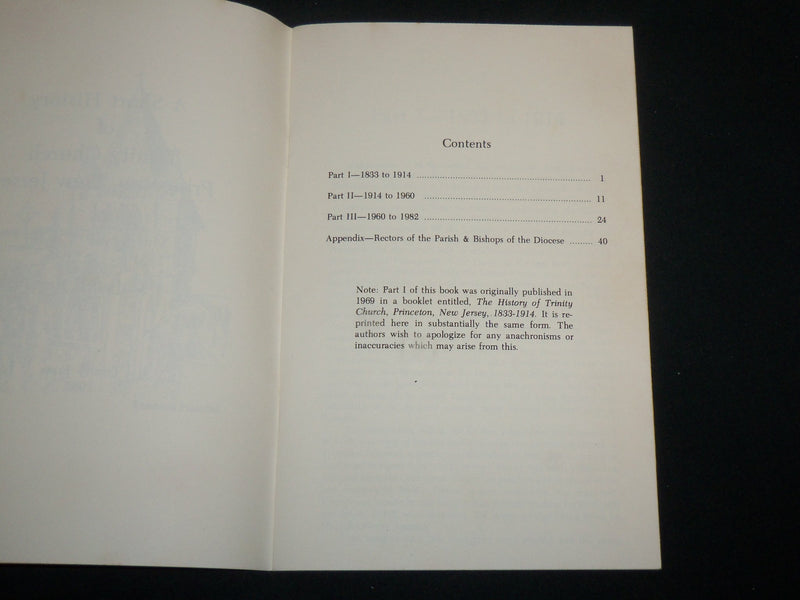 1982 A SHORT HISTORY OF TRINITY CHURCH PRINCETON, NEW JERSEY BY CUYLER - J 6600