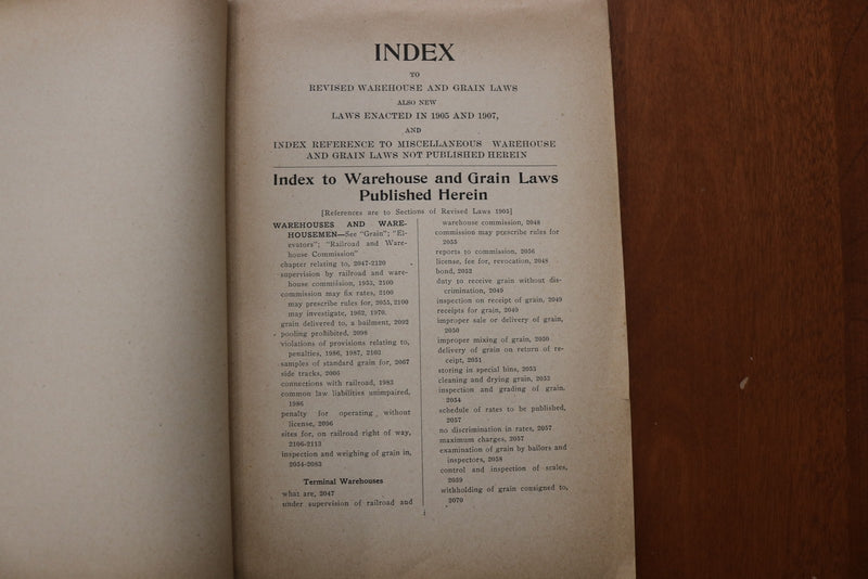 1907 THE WAREHOUSE AND GRAIN LAWS OF STATE OF MINNESOTA SOFTCOVER BOOK - K 3160