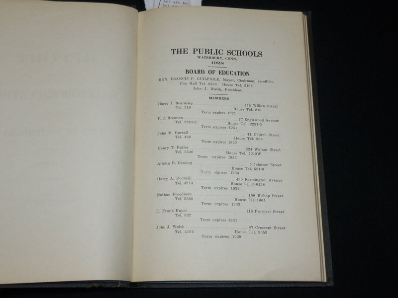1928 WATERBURY BOARD OF EDUCATION ANNUAL REPORT BOOK - KD 6381