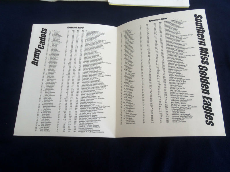 1998 OCTOBER 17 SOUTHERN MISSISSIPPI AT ARMY FOOTBALL GAME PRESS KIT - ST 4628E