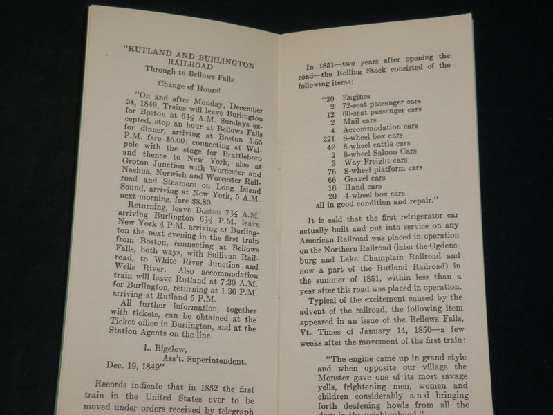 1949 RUTLAND RAILROAD COMPANY HISTORICAL SKETCH BOOK - SECOND EDITION - J 5956