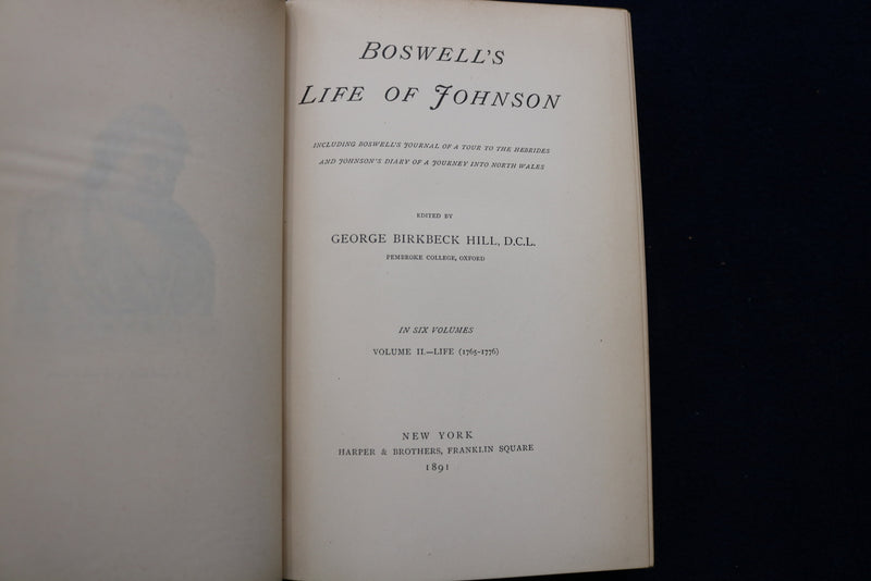 1891 BOSWELL'S LIFE OF JOHNSON HARDCOVER BOOKS - LOT OF 6 VOLUMES - KD 9449
