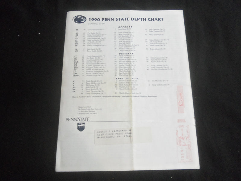 1990 NOVEMBER 17 FOOTBALL PROGRAM - NOTRE DAME UNIV VS PENN STATE UNIV - B 5534P