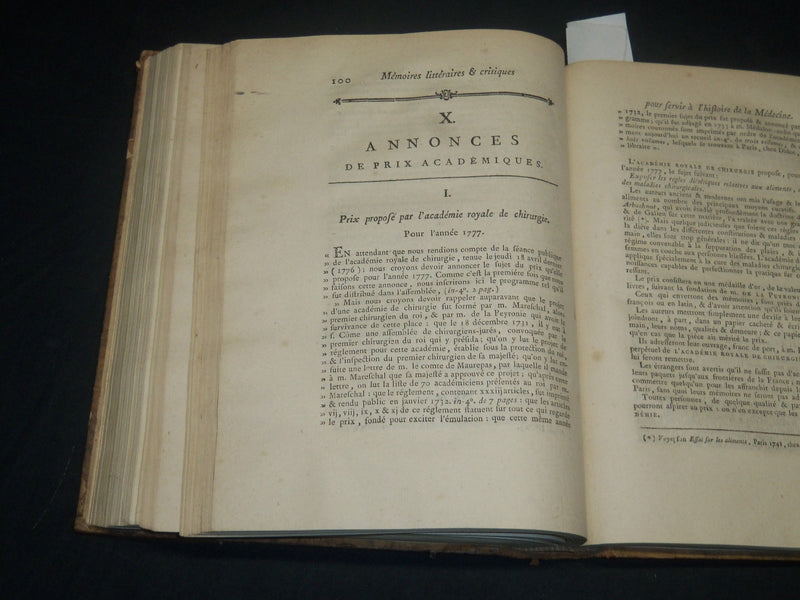 1777 MEMOIRES LITTERAIRES DE LA MEDECINE BOOK BY JEAN GOULIN - FRENCH - KD 2016G