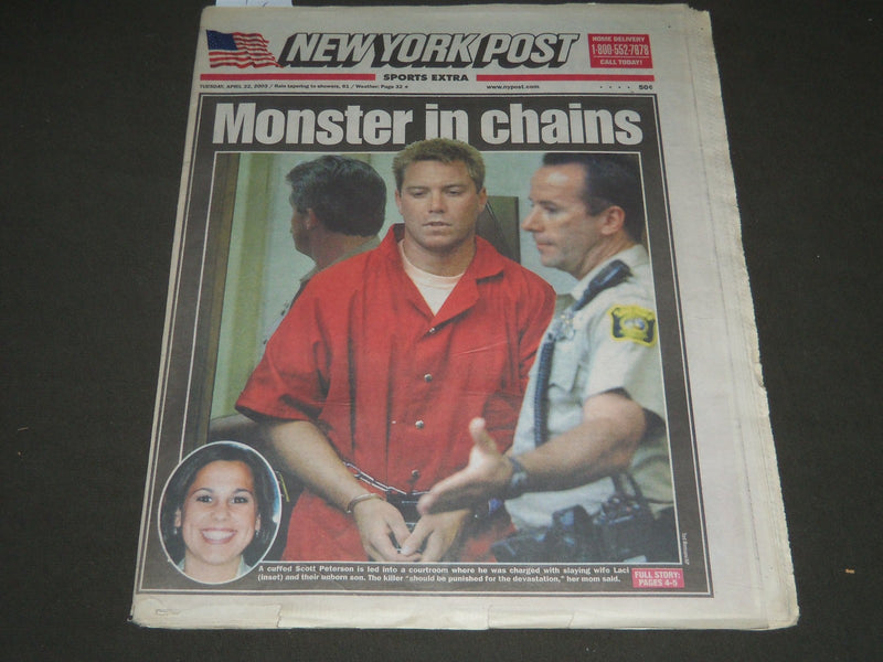 2003 APRIL 22 NEW YORK POST NEWSPAPER - MONSTER IN CHAINS - NP 2560