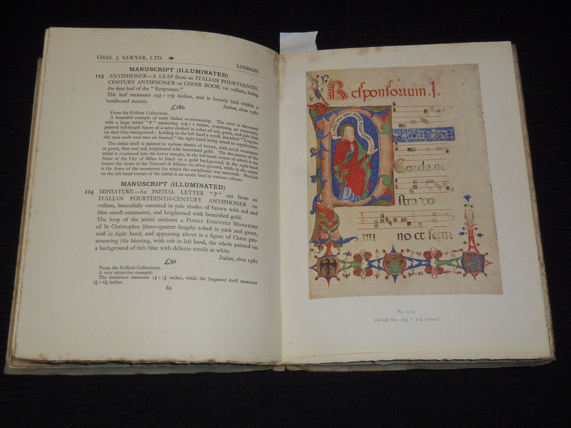 1930 CHAS J. SAWYE RRARE AND CHOICE BOOKS & MANUSCRIPTS CATALOGUE - J 7490