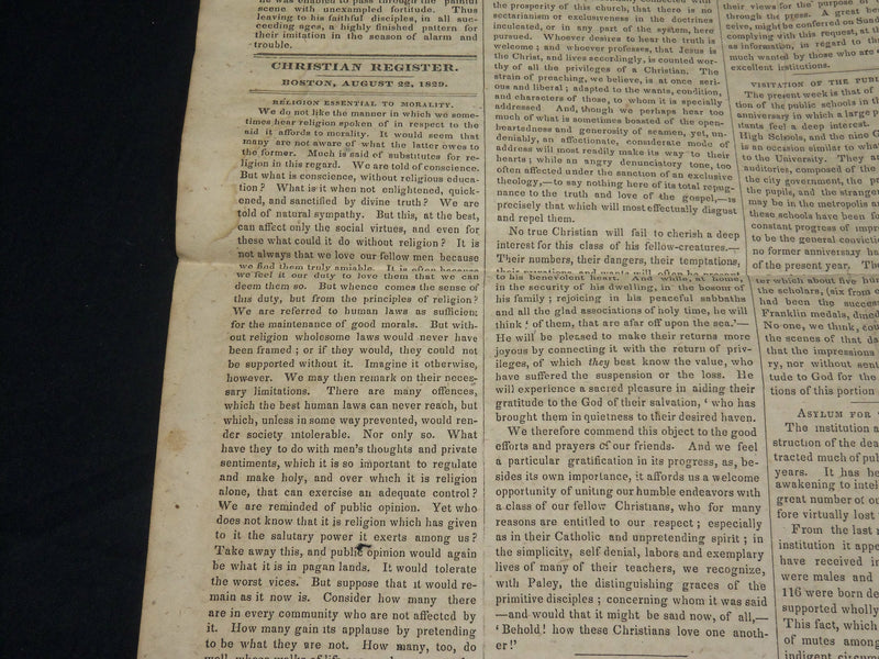 1829 AUGUST 22 CHRISTIAN REGISTER NEWSPAPER - BOSTON - NP 4824