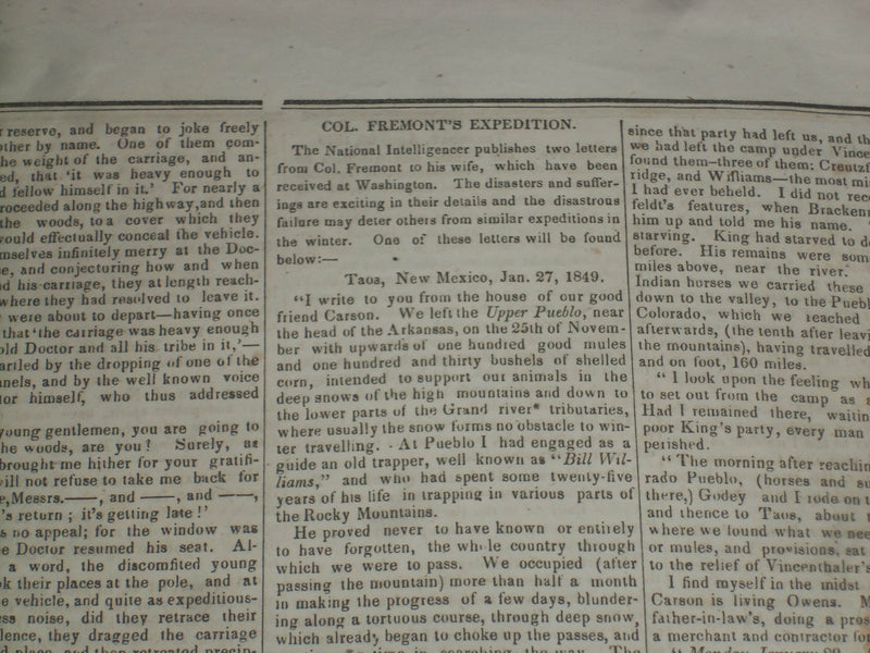 1849 APRIL 28 MASSACHUSETTS PLOUGHMAN NEWSPAPER - FREEMONT'S EXPEDITION- NP 5166