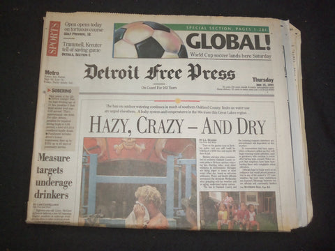 1994 JUNE 16 DETROIT FREE PRESS NEWSPAPER -WORLD CUP SOCCER LANDS HERE - NP 7694