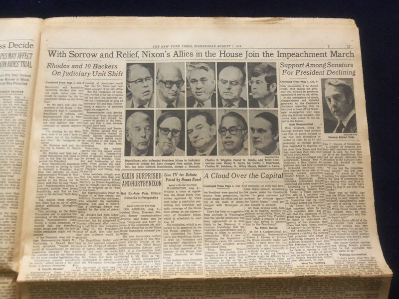 1974 AUGUST 7 NEW YORK TIMES - NIXON TELLS CABINET HE'LL STAY - NP 6455