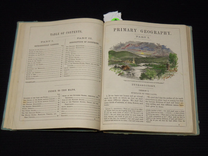 1874 WARREN'S NEW PRIMARY GEOGRAPYH BOOK - NICE COLOR MAPS - KD 2951D