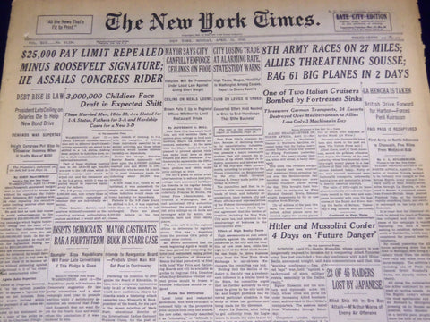 1943 APRIL 12 NEW YORK TIMES - 8TH ARMY RACES ON 27 MILES - NT 1763